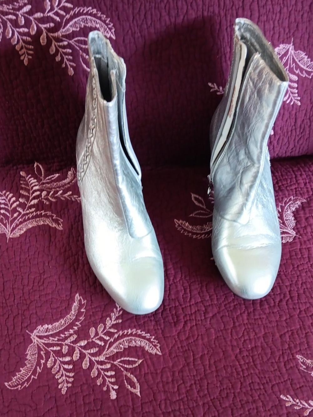 Women’s Silver Ankle Boots - Metallic Zip Front